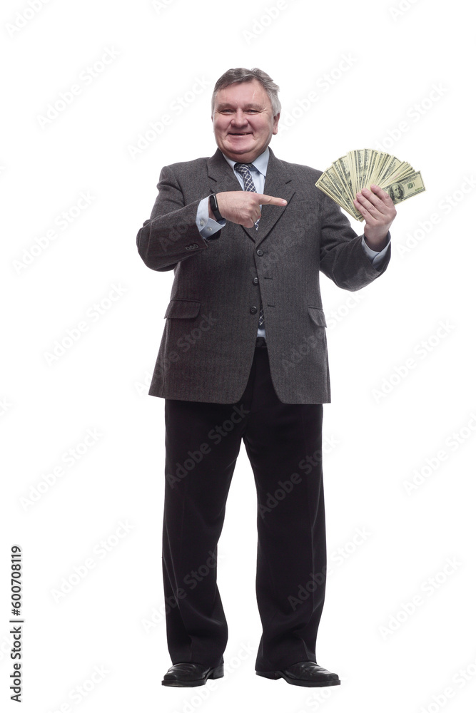 in full growth. happy entrepreneur with banknotes. in full growth. happy entrepreneur with banknotes.