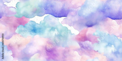 Watercolour Seamless Surface Pattern Tile: Pastel Pink & Blue Modern Kids Delicate Cloud Clouds Pattern Never Ending Background: Textiles, Wallpaper & Home Decor. Generative AI.