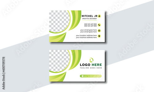 Professional and modern business card design, creative visiting card print templates. Green and light emerald color  for business and personal use visiting card with company logo. Vector illustration
