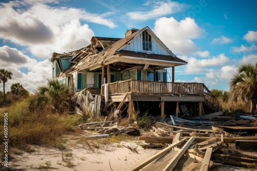 Hurricane destroy house flood. Generate Ai © nsit0108