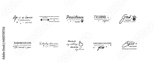 Hand lettering inscriptions about fitness to motivation quotes posters, black and white inspirational text, calligraphy vector illustration collection
