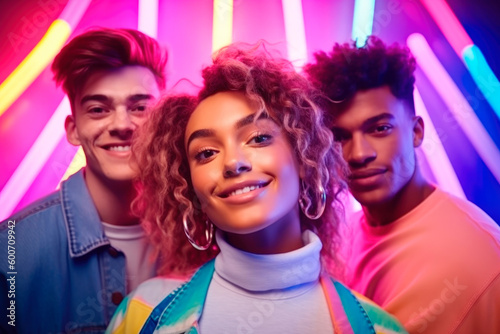 Inclusive and Colorful: Portraits of Diverse Youth with Neon Colors. generative ai.