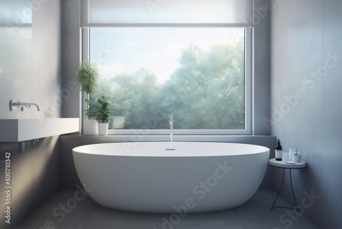 apartment home indoor house window white room design interior tub modern. Generative AI.