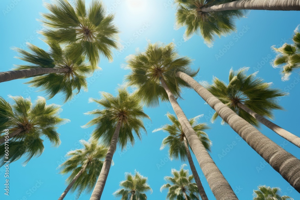 Tropical palm trees view. Generate Ai