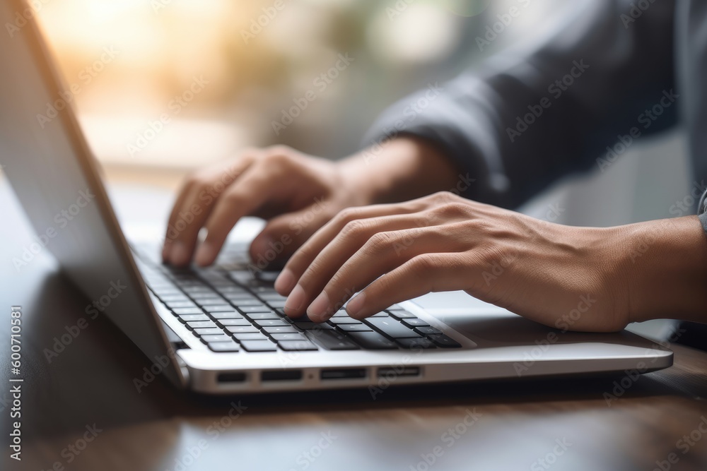 Male typing laptop keyboard. Generate Ai Male typing laptop keyboard. Generate Ai
