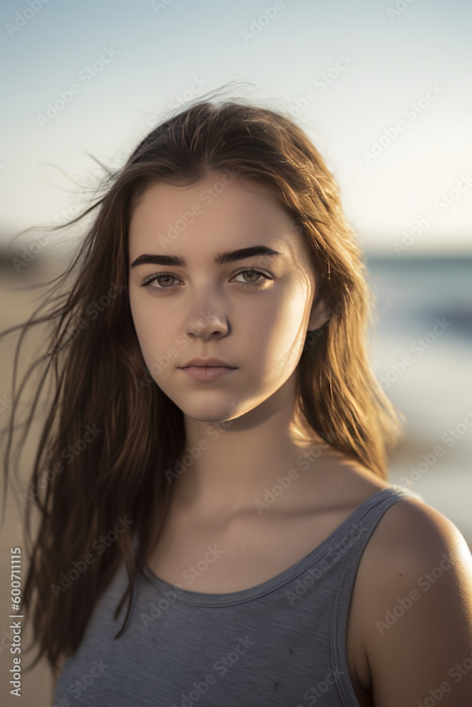 beautful teen model on the beach looking worried and vulnerable beautful teen model on the beach looking worried and vulnerable