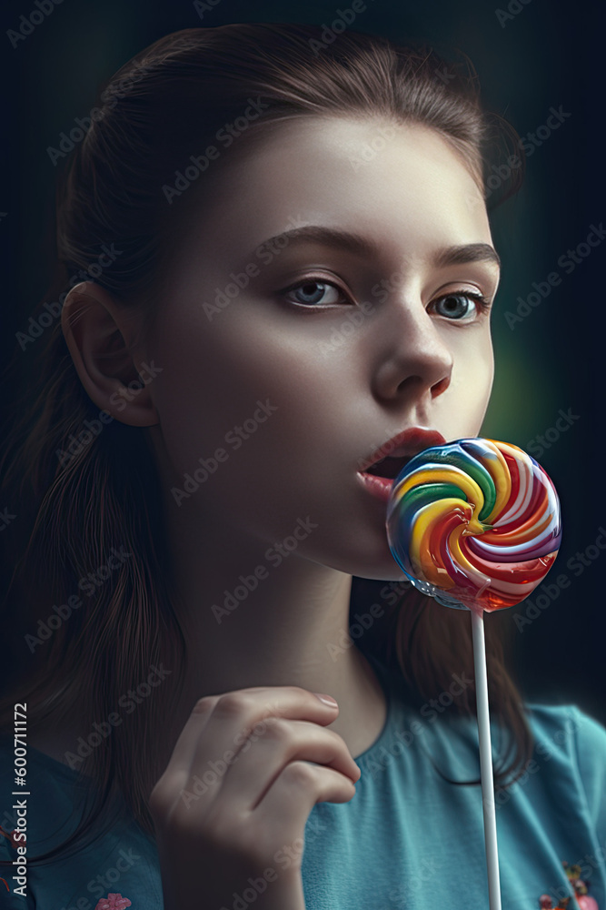 beautiful girl eating a lollypop
