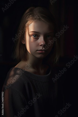 sad girl worried but looking in the camera