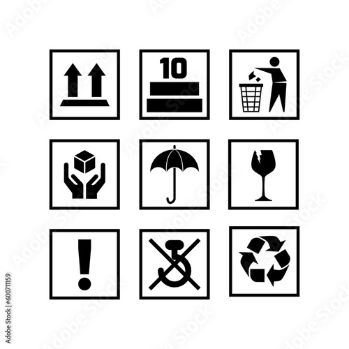 Icons for packaging set. Symbols for product packaging. Information icons for packaging. Vector illustration. stock image.