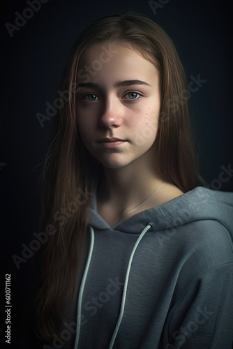 sad girl worried but looking in the camera