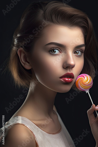 beautiful girl eating a lollypop