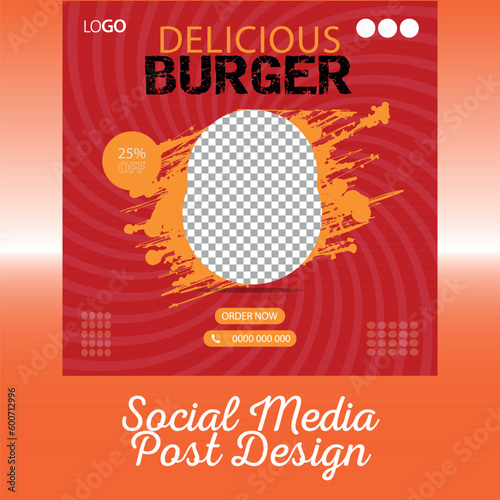 Boost Your Fast Food Restaurant's Online with our Social Media Marketing Web Banner Template Design Featuring Dosa Samoca Roll and Healthy Food Business Promotion on Square Abstract Background 