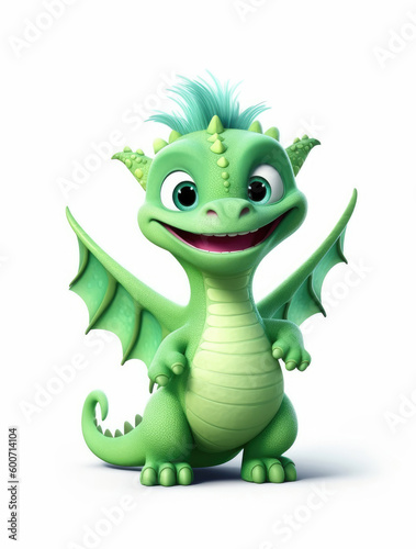 Funny cute green dragon isolated on white background © Tatiana