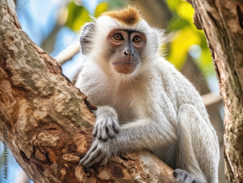 White-brown monkey in the jungle of Brazil close-up.