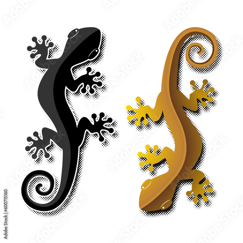 Lizard gecko silhouette in cartoon style. Vector tamplate for logo or tatoo on transparent background
