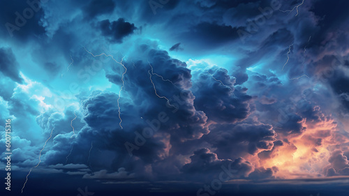Thunderstorm in dark blue sky