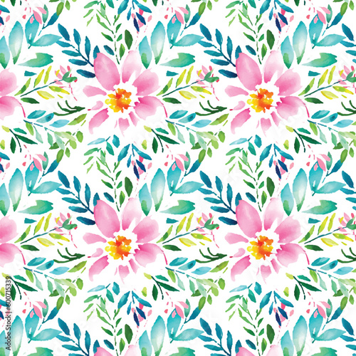 Floral shape watercolor seamless pattern. © Threecorint
