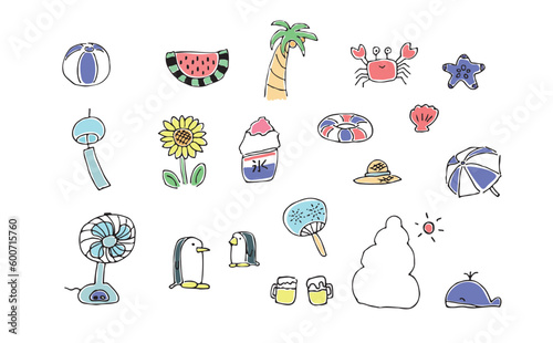 夏の手描きイラストセット