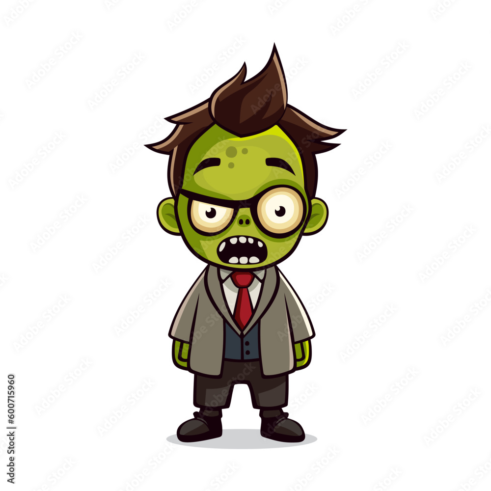 Cute Zombie. Cartoon Style on White Background. Vector