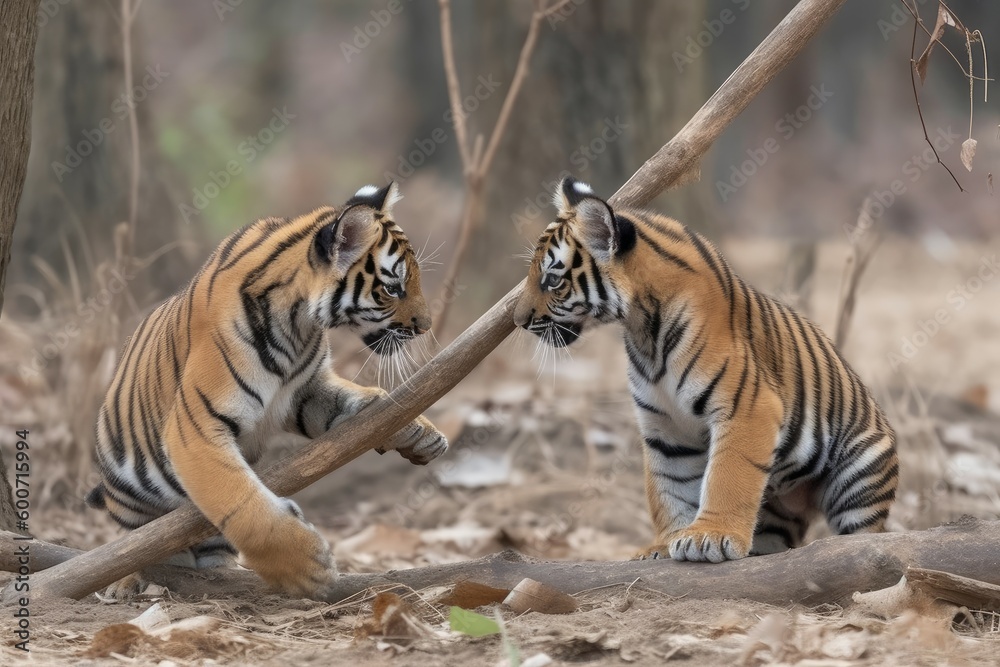 Tiger cub playing. Generate Ai Tiger cub playing. Generate Ai