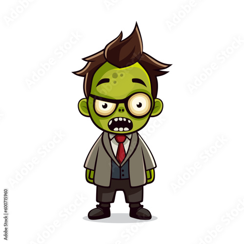 Cute Zombie. Cartoon Style on White Background. Vector