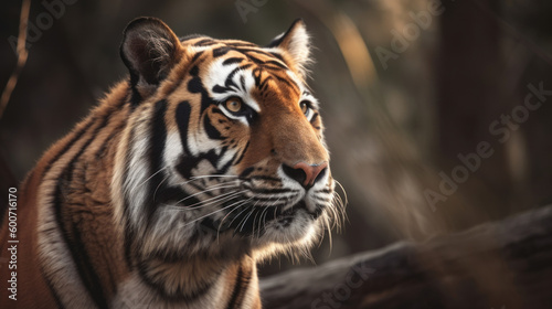 Nature comes alive with a majestic tiger, embodying the essence of the jungle and wildlife through its striking features, powerful presence. Beauty and danger of this incredible big cat. Generative AI © Fortis Design