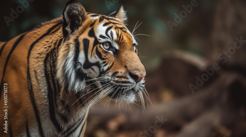 Nature comes alive with a majestic tiger  embodying the essence of the jungle and wildlife through its striking features  powerful presence. Beauty and danger of this incredible big cat. Generative AI