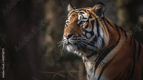 Nature comes alive with a majestic tiger, embodying the essence of the jungle and wildlife through its striking features, powerful presence. Beauty and danger of this incredible big cat. Generative AI