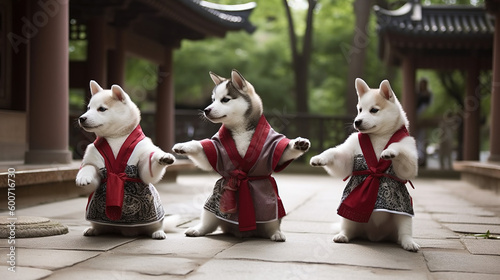 Dogs practicing tai chi and qi gong