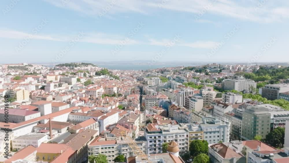 Aerial Drone with movement to a panoramic view above Lisbon, Portugal Aerial Drone with movement to a panoramic view above Lisbon, Portugal