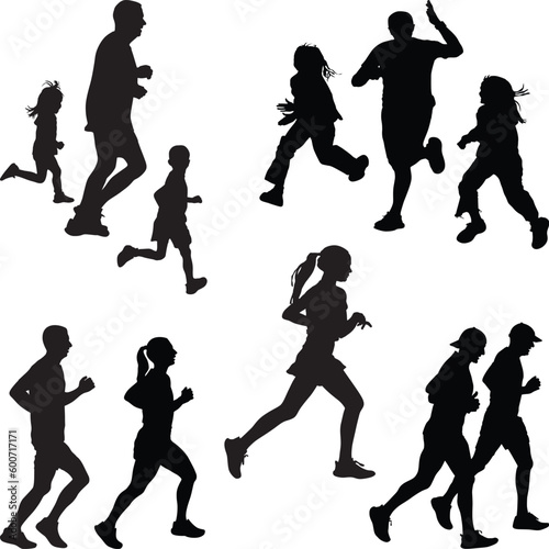 group of runners silhouette vectors