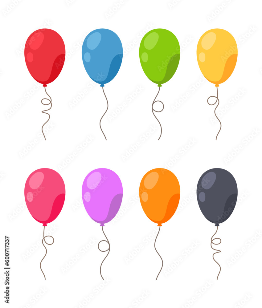 Celebrate a Colorful Balloon party isolated on white background. Birthday, Christmas, anniversary, and festival fair concept. Vector illustration flat cartoon design.