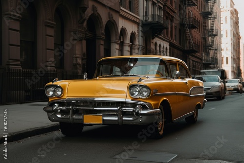 Yellow retro taxi car street. Generate Ai © nsit0108