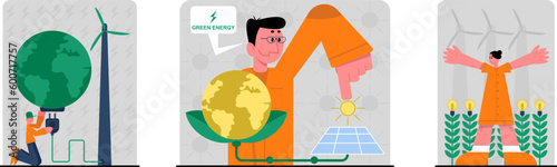 Concept of rational use of natural energy illustrations set