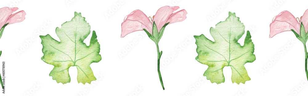 Fototapeta premium Watercolor frame - illustration with flowers leaves elements, for wedding stationery, congratulations, wallpapers and more on white background.