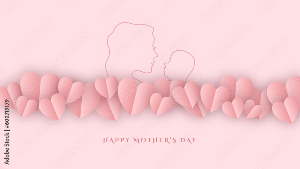 Mothers day banner background with cute realistic pink design