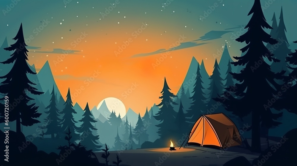 Camping themed background with empty copy space for text, Generative AI