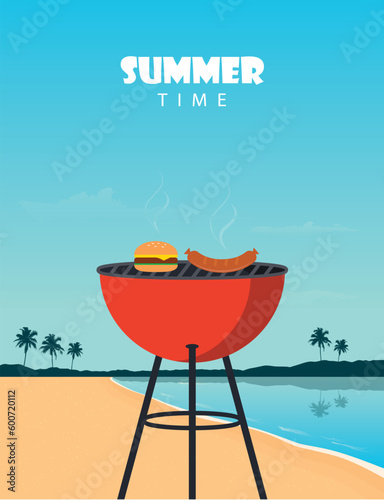 summer time barbeque grill on tropical palm beach