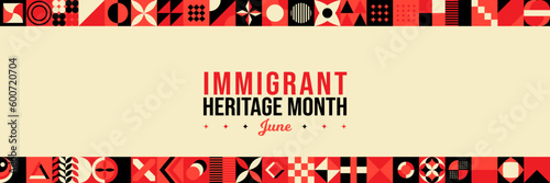 National Immigrant Heritage Month Vector Illustration. June Awareness. New York Celebration Week. Horizontal Neo Geometric pattern concept abstract graphic. Social media post, website header promotion