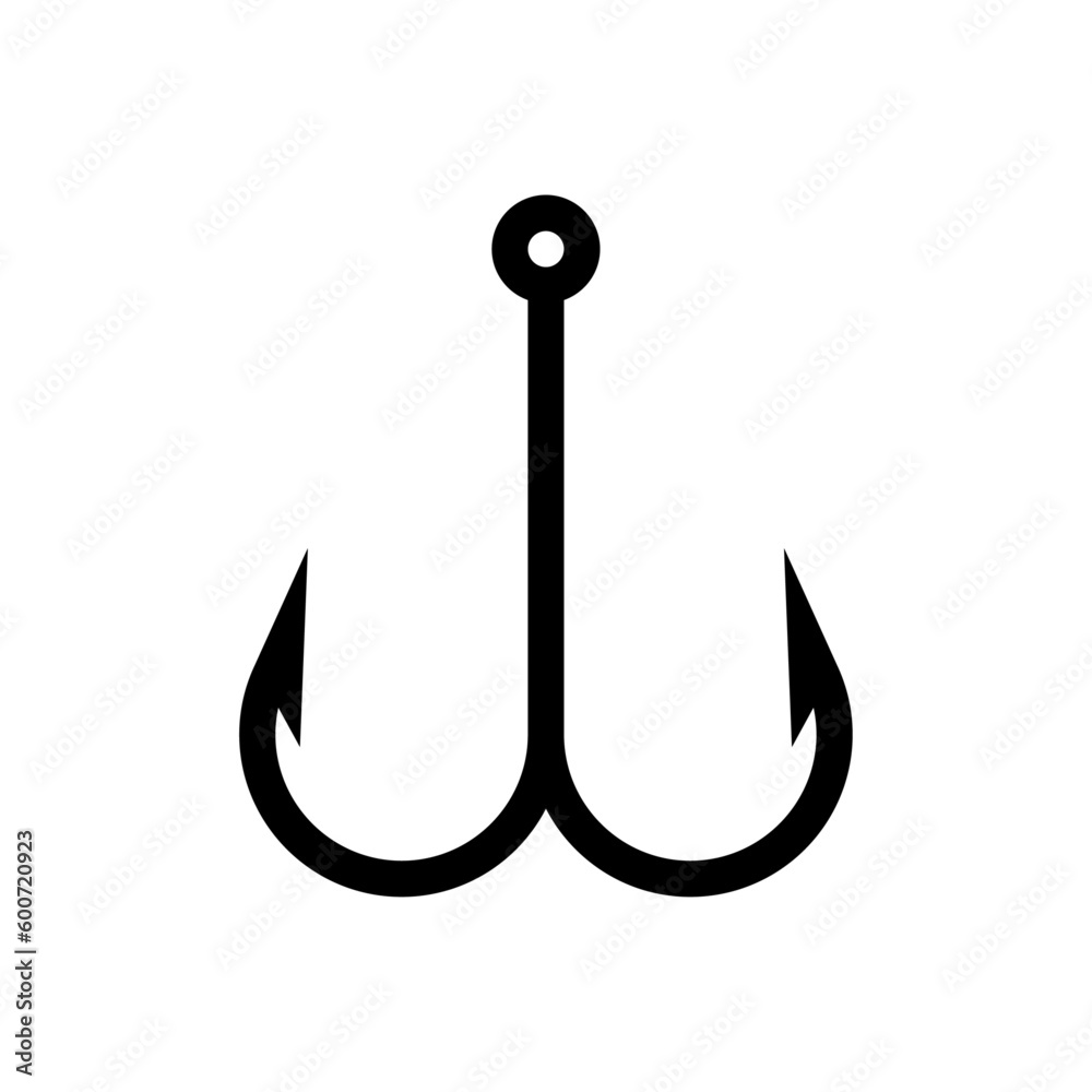 Logo de pesca. Icono aislado anzuelo doble de pesca Logo de pesca. Icono aislado anzuelo doble de pesca