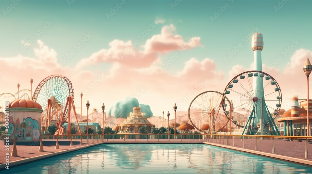 Obraz premium Theme park themed background with empty space for text, Generative AI