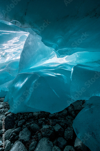 structure of glacier ice in a glacier cave in Valais