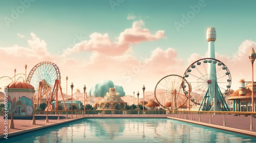 Theme park themed background with empty space for text, Generative AI #600721183