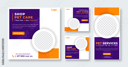 Pet Care or Pet Shop Social Media Post for Online Marketing Promotion Banner, Story and Web Internet Ads Flyer