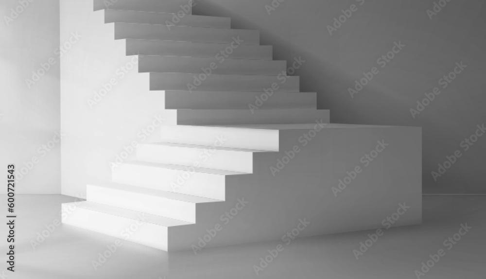Realistic white staircase mockup, interior design element. Vector illustration of abstract blank concrete stairs, symbol of career growth, way to dream, competition for success, business challenge Realistic white staircase mockup, interior design element. Vector illustration of abstract blank concrete stairs, symbol of career growth, way to dream, competition for success, business challenge