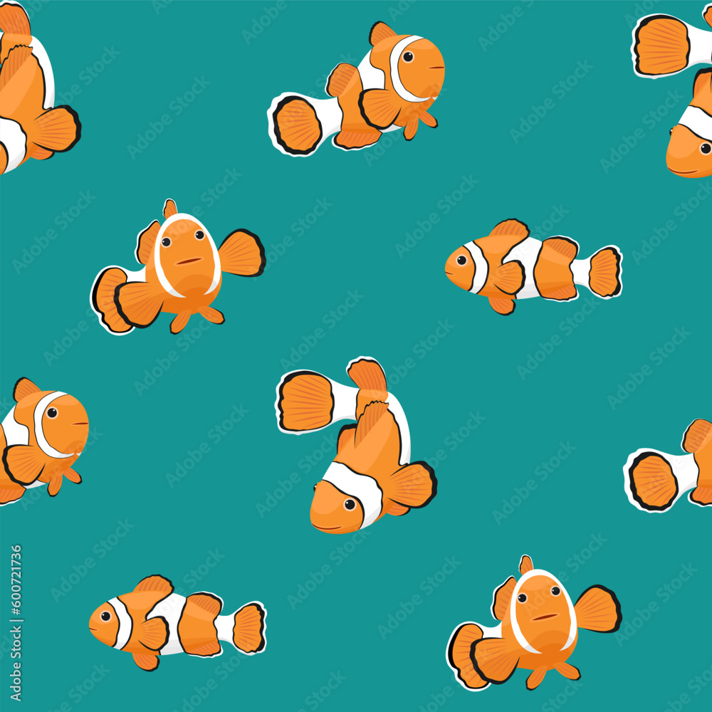 Fototapeta premium Seamless pattern with clownfish on turquoise background.