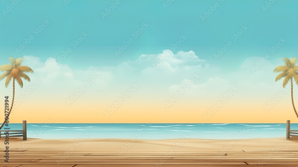 Sandy beach vacation themed background, with empty copy space, Generative AI
