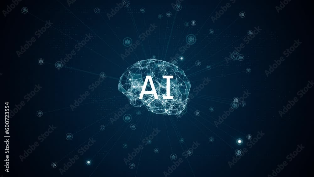 Motion graphic of Blue polygon digital brain logo and AI letter with ...