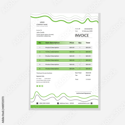 Invoice Layout with Teal Accents