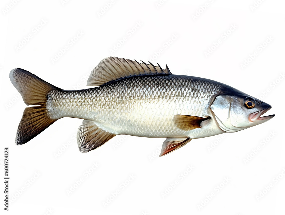 Fresh asian sea bass, barramundi isolated white background Fresh asian sea bass, barramundi isolated white background